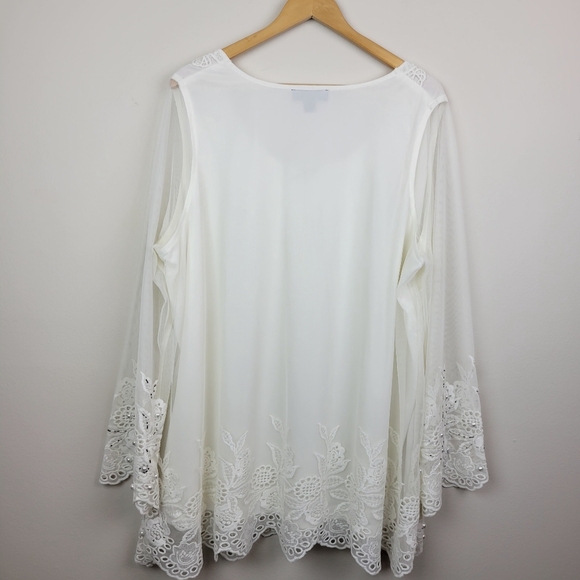Roaman's Embellished Mesh Overlay Tunic Top Size 22W Ivory Lace Pearl Sheer - Picture 11 of 16